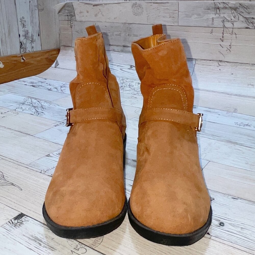 Guilty Soles Kiera Tan Vegan Suede Booties
